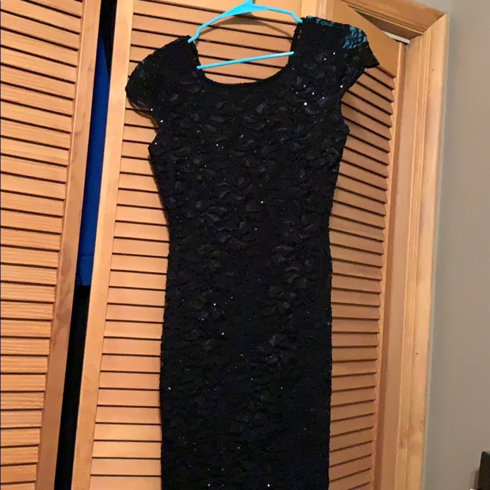 Open back sequin black dress